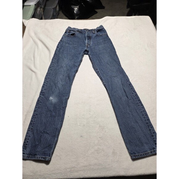 Levi's Denim - Levis 501 Jeans Womens Straight Classic Dark Wash Stretch Denim Button Fly 25x30